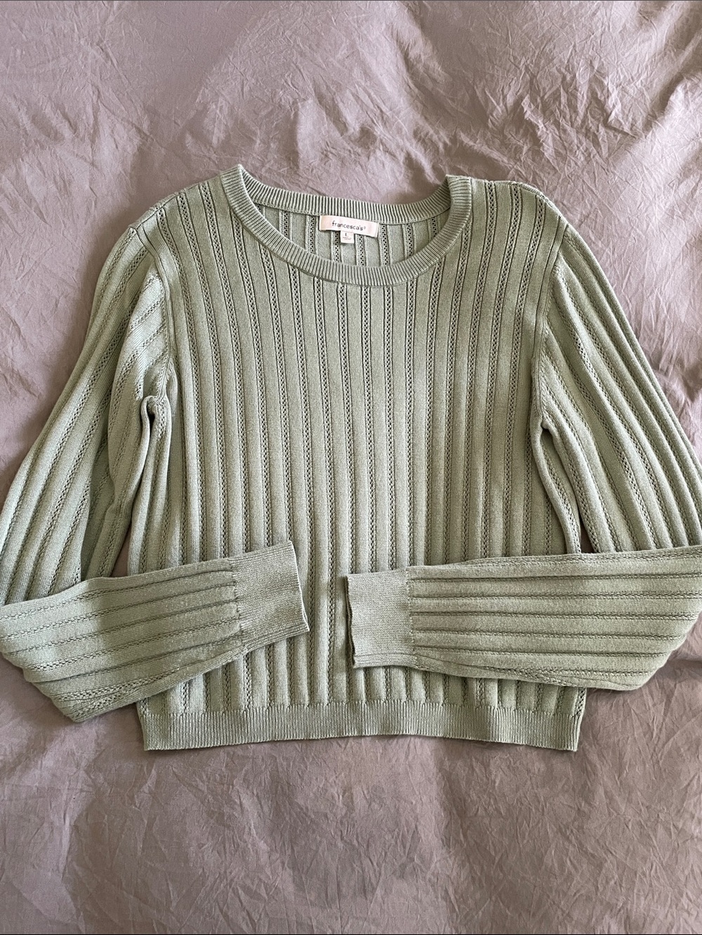 Francesca's Collections Light Sage Ribbed Crewneck Sweater